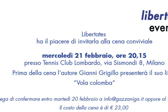 LibertatesEventi – Presentazione Libro “Vola Colomba” di Gianni Grigillo