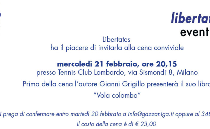 LibertatesEventi – Presentazione Libro “Vola Colomba” di Gianni Grigillo