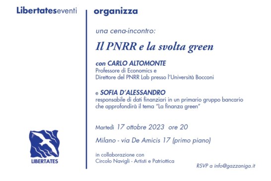 LibertatesEventi organizza una cena-incontro: Il PNRR e la svolta green